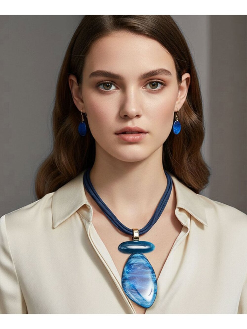 Tigerstars Bold Abstract Blue Resin Pendant Multi Strand Cord Statement Necklace